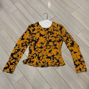 Floral Long Sleeve Top in Black and Mustard